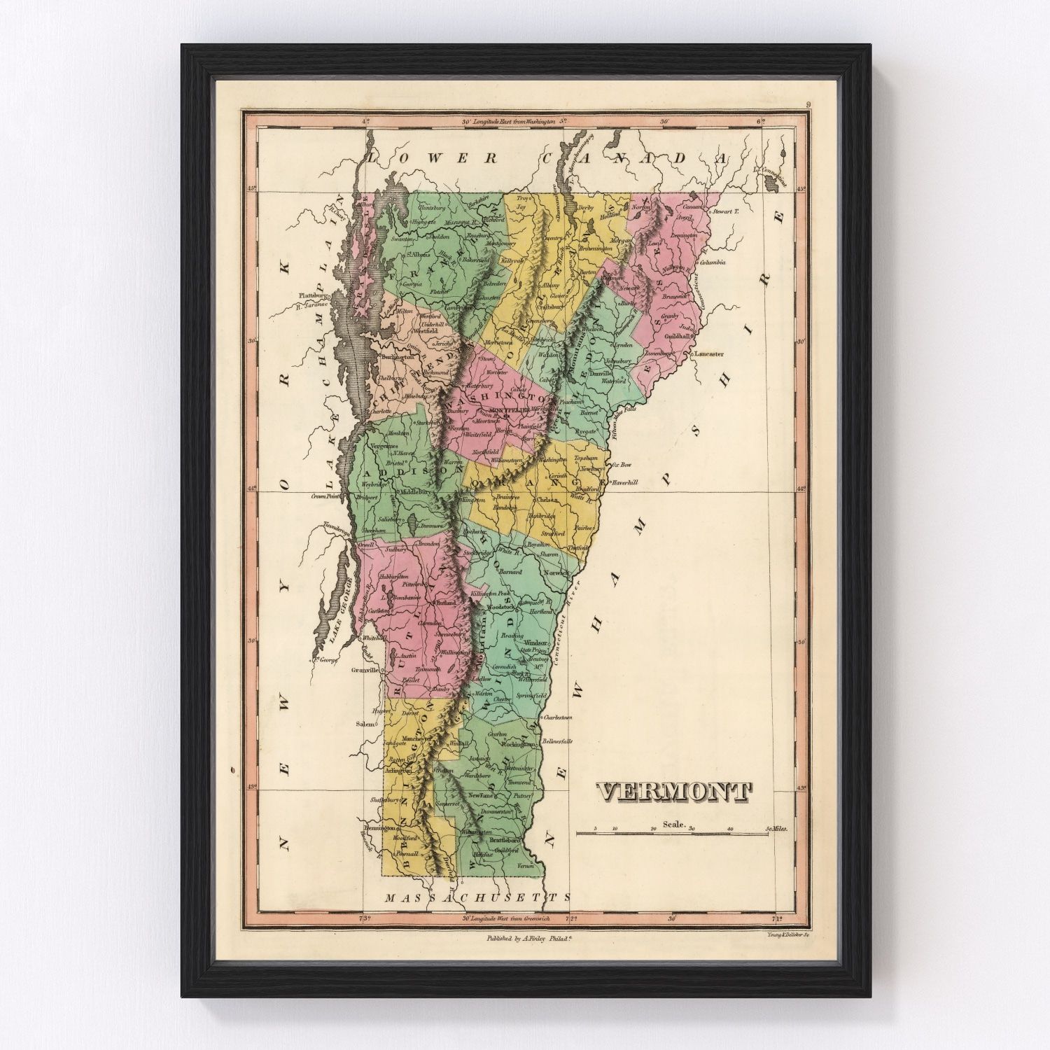 Vintage Map of Vermont 1824