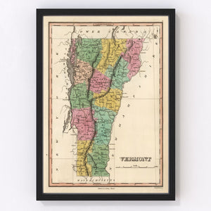 Vintage Map of Vermont 1824