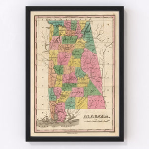 Vintage Map of Alabama 1824