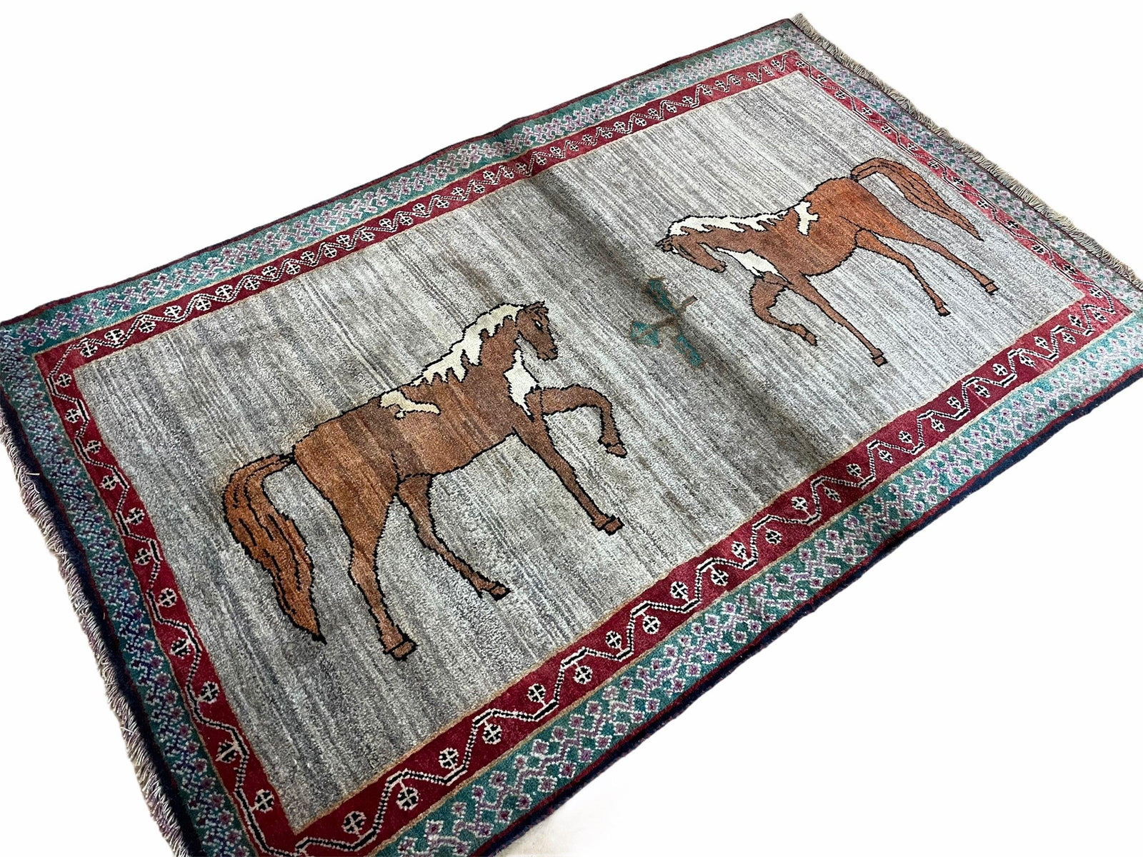 4 X 6 Handmade Rug Zagros New Vintage Quality Wool Rug Horses Silver Brown Nice