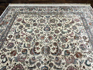 Karastan Rug #738 Tabriz Design 8.8 x 12, Room Sized Wool Pile Karastan Carpet, Vintage Discontinued Karastan Area Rug, Ivory, Floral Rug