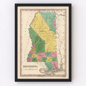 Vintage Map of Mississippi 1824