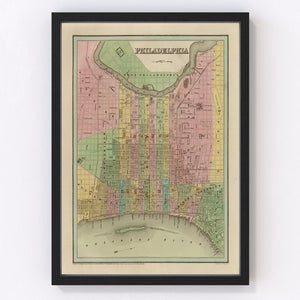 Vintage Map of Philadelphia, Pennsylvania 1838