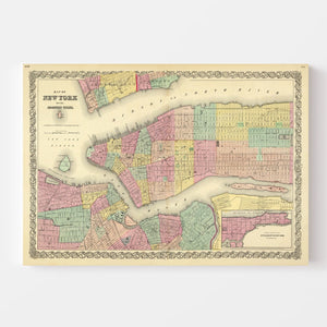 Vintage Map of New York City, New York 1856