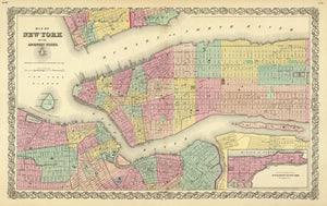 Vintage Map of New York City, New York 1856
