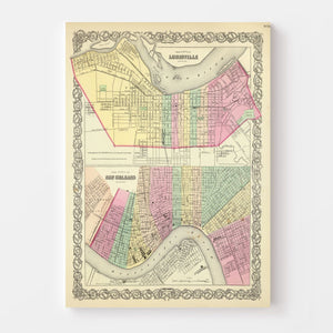 Vintage Map of Louisville, Kentucky 1856