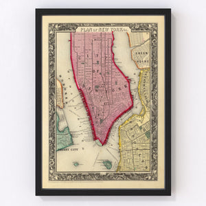 Vintage Map of New York City, New York 1860