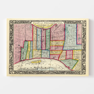 Vintage Map of Philadelphia, Pennsylvania 1860