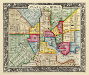 Vintage Map of Baltimore, Maryland 1860