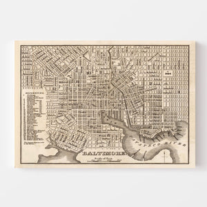 Vintage Map of Baltimore, Maryland 1844