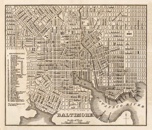Vintage Map of Baltimore, Maryland 1844
