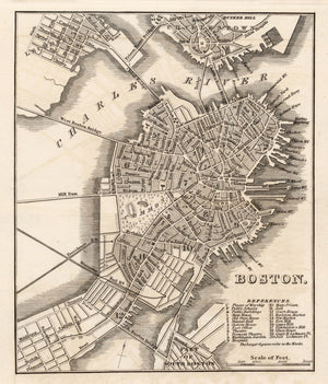 Vintage Map of Boston, Massachusetts 1844