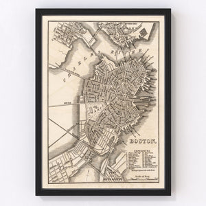 Vintage Map of Boston, Massachusetts 1844