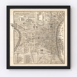 Vintage Map of Philadelphia, Pennsylvania 1844