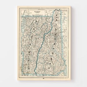 Vintage Map of New Hampshire & Vermont 1893