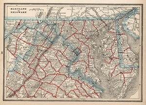 Vintage Map of Maryland & Delaware 1893