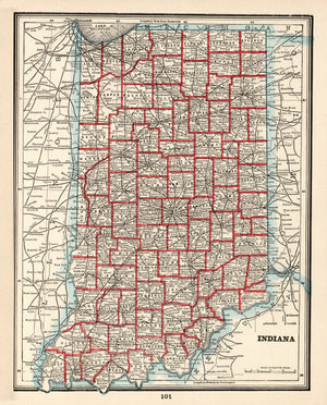 Vintage Map of Indiana 1893