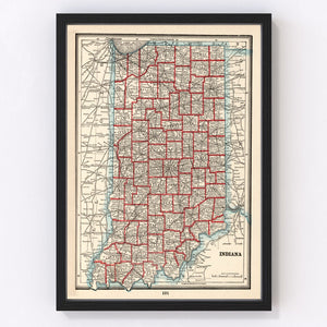 Vintage Map of Indiana 1893