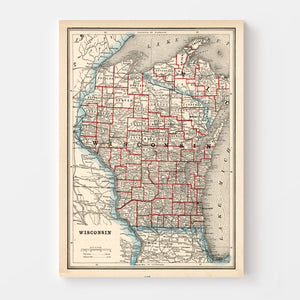 Vintage Map of Wisconsin 1893