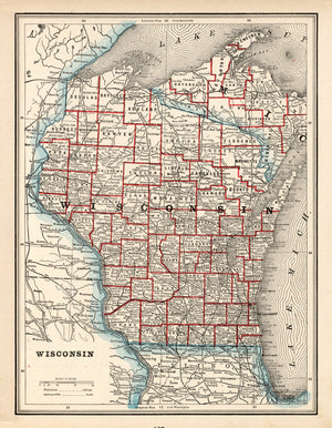 Vintage Map of Wisconsin 1893