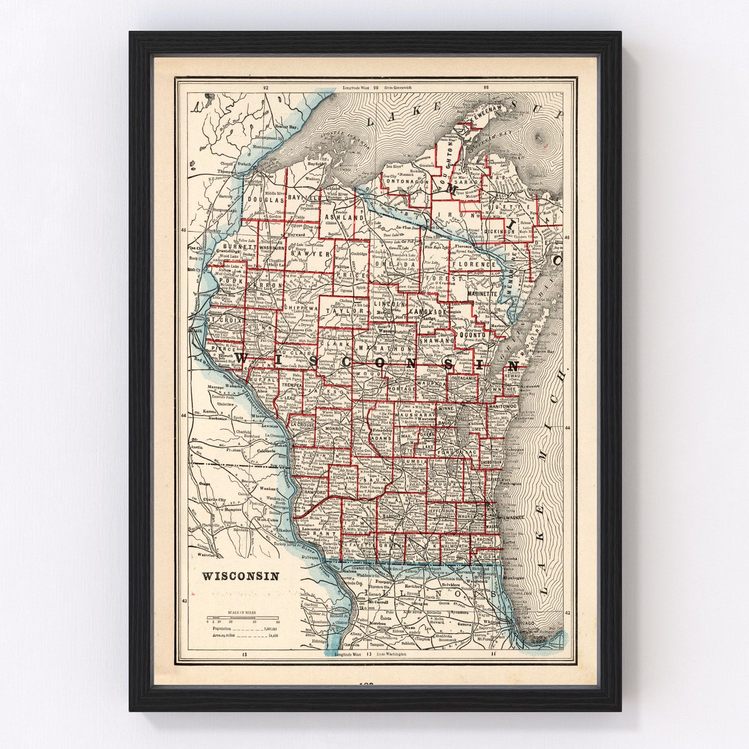 Vintage Map of Wisconsin 1893