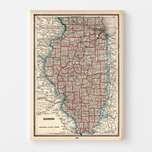 Vintage Map of Illinois 1893