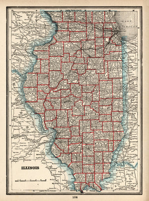 Vintage Map of Illinois 1893