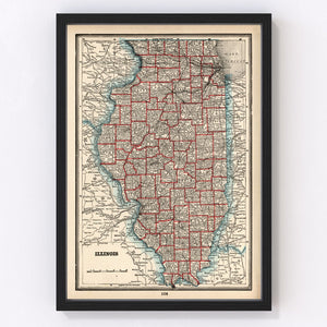 Vintage Map of Illinois 1893