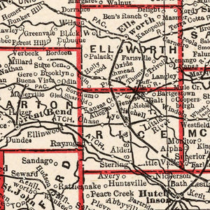 Vintage Map of Kansas 1893