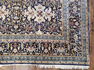 Navy Blue Persian Kashan Rug, Hand-Knotted, Wool, 4' 8" x 7' 4", Pair B