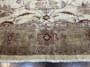 Large Peshawar Rug 11x14, Vintage Beige Chobi Carpet, Allover Floral Design, Hand Knotted, Wool, Room Sized Rug for Living Room Dining Room