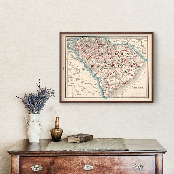 Vintage Map of South Carolina 1893 - Home and Tower
