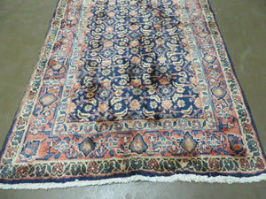 3'7" X 10' Antique Handmade India Floral Oriental Wool Runner Rug Organic Blue