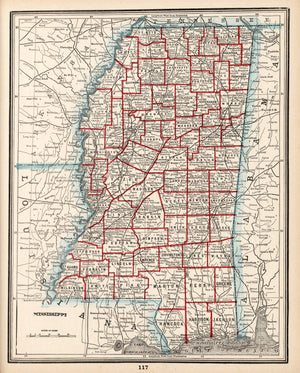 Vintage Map of Mississippi 1893