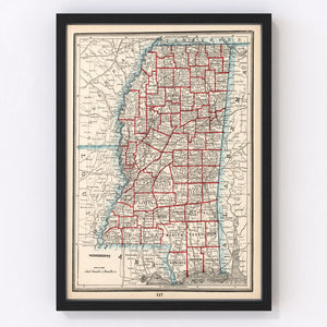 Vintage Map of Mississippi 1893