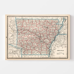 Vintage Map of Arkansas 1893