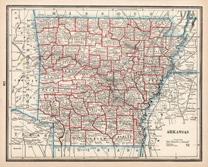 Vintage Map of Arkansas 1893