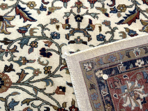 Indo Persian Rug 9x12, Ivory and Red, Traditional Wool Oriental Carpet