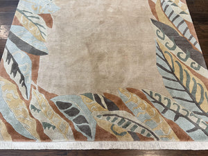 Modern Tibetan Rug 7x10, Soft Wool, Tufenkian Style Carpet, Tibet Nepali Rug, Open Field, Handmade Wool Rug