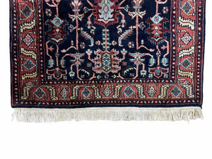 4x6 Vintage Handmade Wool Geometric Rug Organic Dyes Blue Red Hand-Knotted Rug