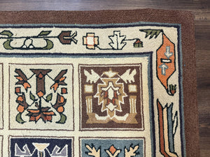 Hooked Rug 8x11, Vintage, American Vintage Hand Hooked Area Rug, Multicolor Panel, Rare