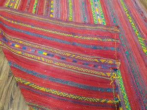 Vintage Turkish Jajim Kilim Flat Weave Rug with Colorful Stripes, Anatolian Kilim Rug, Jijim Cicim Carpet, 5x11 Boho Rug Multicolor, Unique