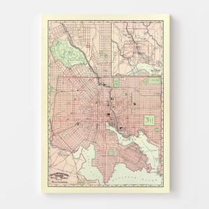 Vintage Map of Baltimore, Maryland 1897