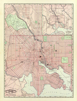Vintage Map of Baltimore, Maryland 1897