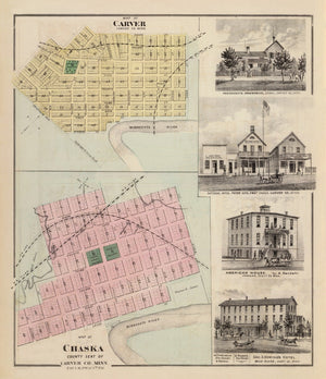 Vintage Map of Carver, Minnesota 1874