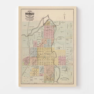 Vintage Map of Faribault, Minnesota 1874