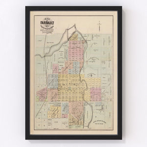 Vintage Map of Faribault, Minnesota 1874