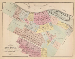 Vintage Map of Red Wing, Minnesota 1874