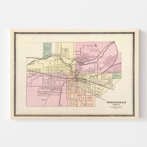 Vintage Map of Springfield, Ohio 1872
