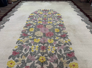 Palace Size American Hooked Rug 11x20 Aubusson Style Ivory